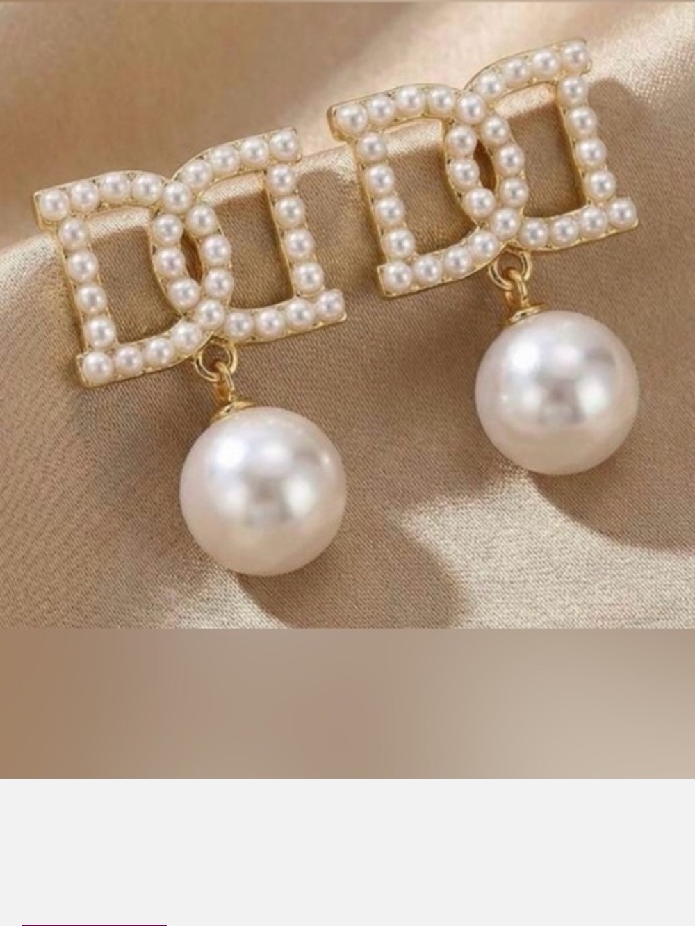 Gold Pearl Drop Earrings with Double-Initial Accent - White Pearls